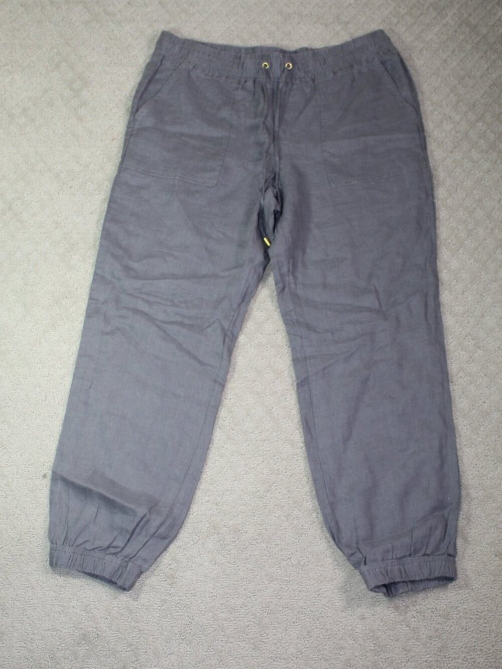 NWT Company Ellen Tracy Size M Grey 100% Linen Drawstring Elastic Hem Pants